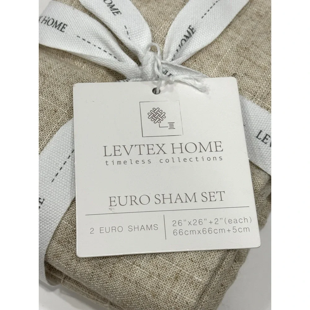 Levtex Home Euro Sham Set 2 Linen Blend 26x26 Natural Decorative Pillow Covers